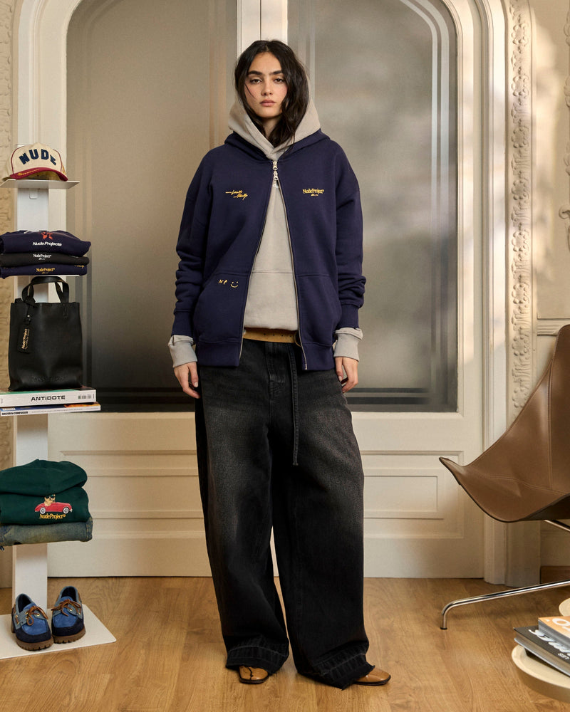 GLOBAL SOON ZIP-UP HOODIE NAVY