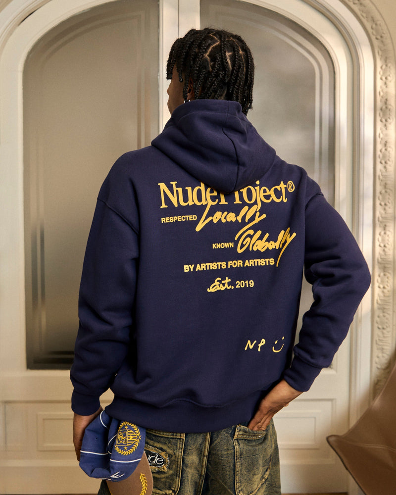 GLOBAL SOON ZIP-UP HOODIE NAVY