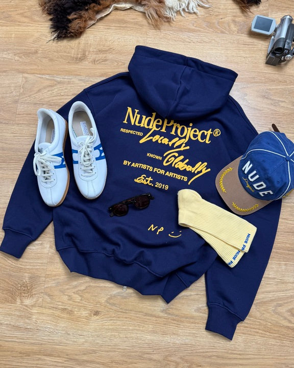 GLOBAL SOON ZIP-UP HOODIE NAVY