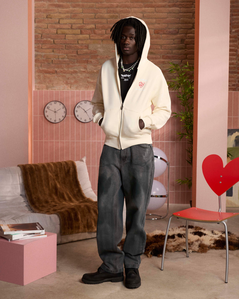 HEARTBROKEN ZIP-UP HOODIE MARSHMALLOW